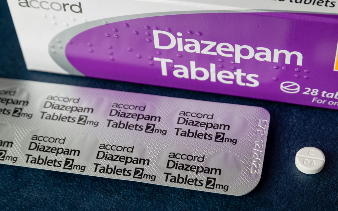Valium (Diazepam) tablets on a table.